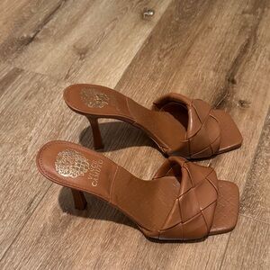 Vince Camuto Braided Square Toe Tan Heeled Sandals